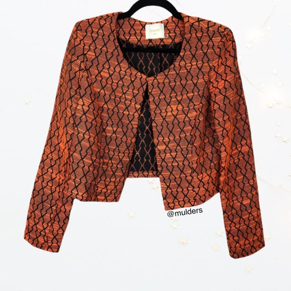 DO & BE DO+BE Orange & Black Patterned Blazer Jacket